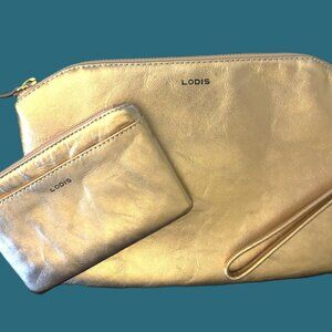 Lodis Clutch and Lodis Card Key Holder Metallic Gold Hardware NWOT